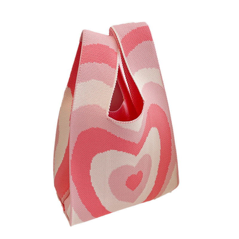 Ladies Girls Knit Bucket Bag Panda Bow Print Designs