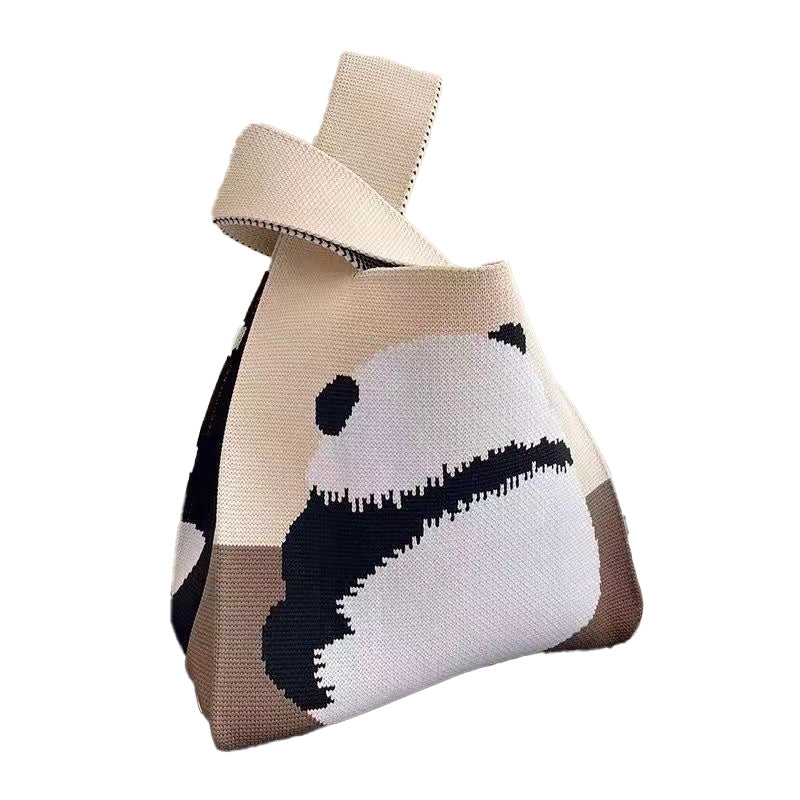 Ladies Girls Knit Bucket Bag Panda Bow Print Designs
