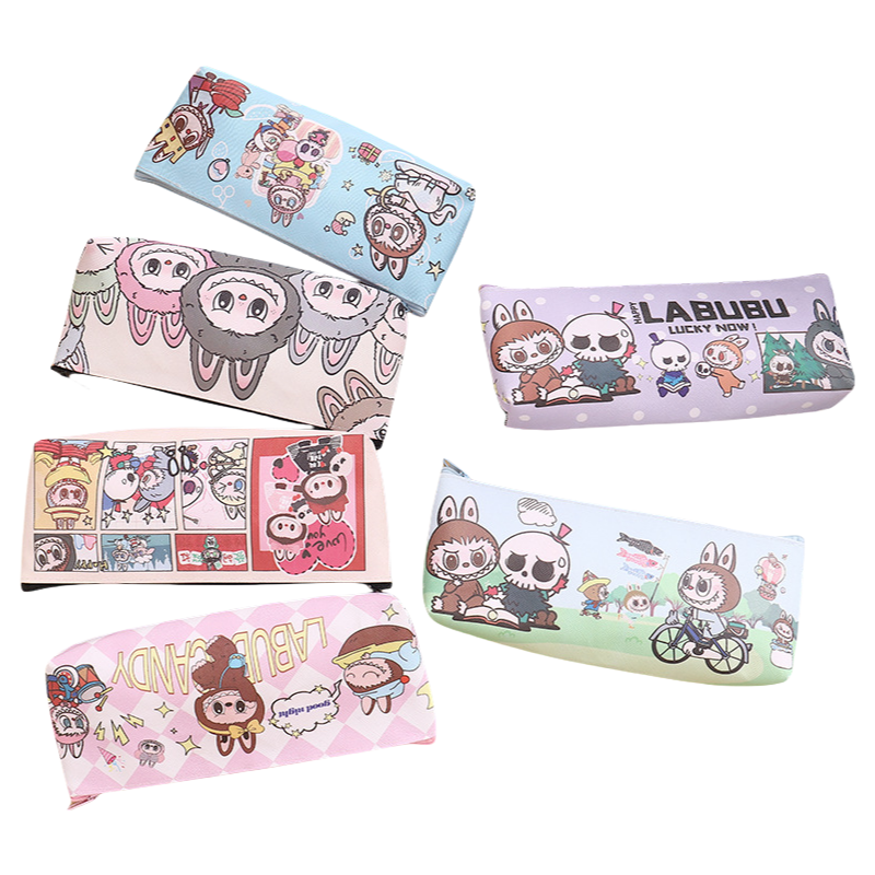 LABUBU Kids' Pencil Case Double-Sided Printed PU Zipper Pouch for School Supplies