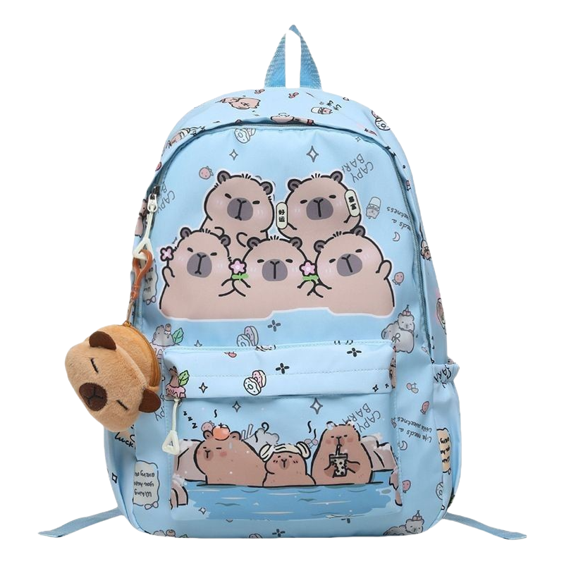 Capybara Print Trendy Print Large Backpack Back To School Bag With Plush Keychain