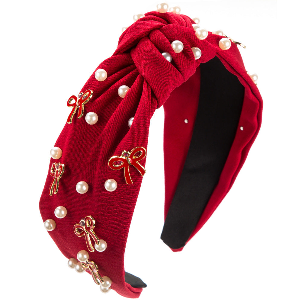 Girl Adult Knot Headband Wide Bow Hair Accessory Pearl Trim
