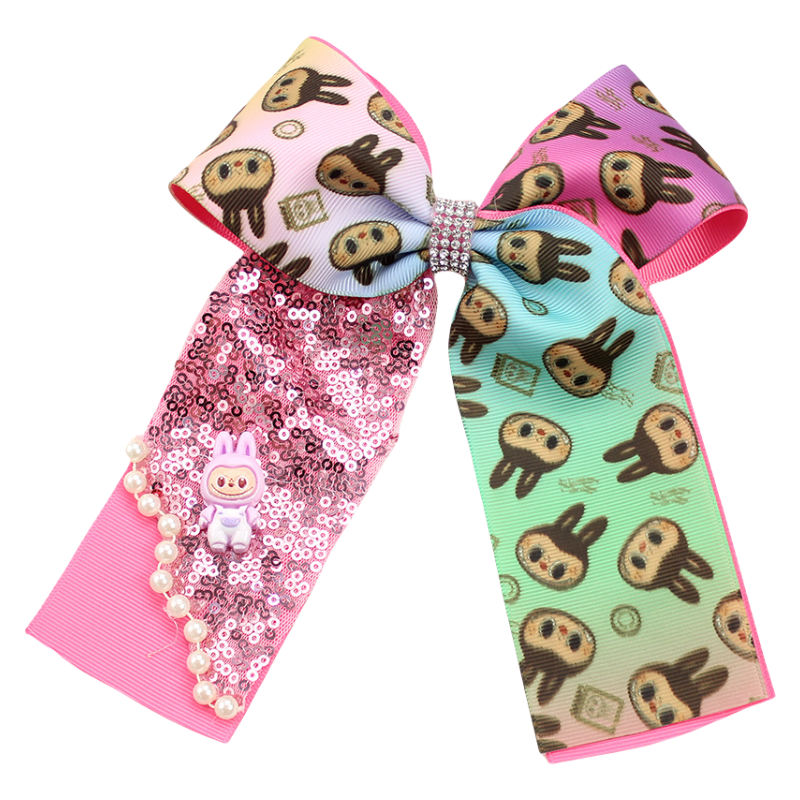Labubu Printed Hair Clip Fabric Sequins Bow Hair Accessory for Kids Girls