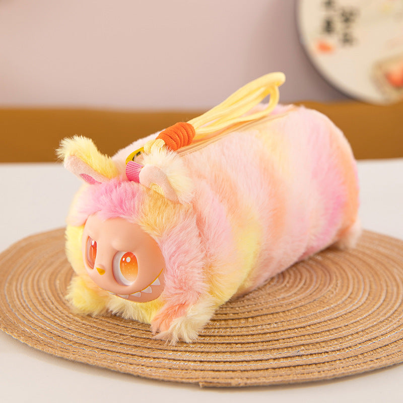 Labubu Plush Lanyard Pencil Case, Cute Tie-Dye Plush Storage Pouch for Kids and Students