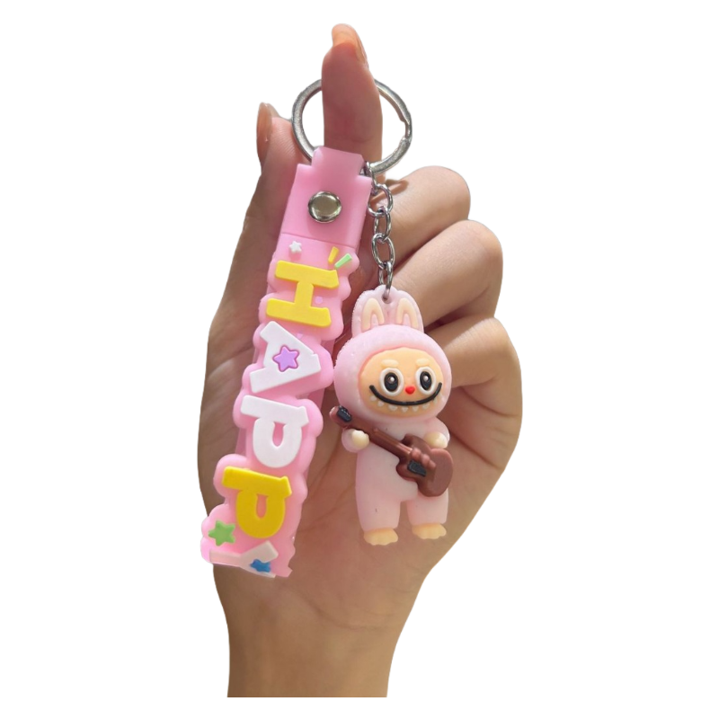 Labubu Guitar Rocking Horse Keychain Cute Silicone Cartoon Bag Charm Pendant