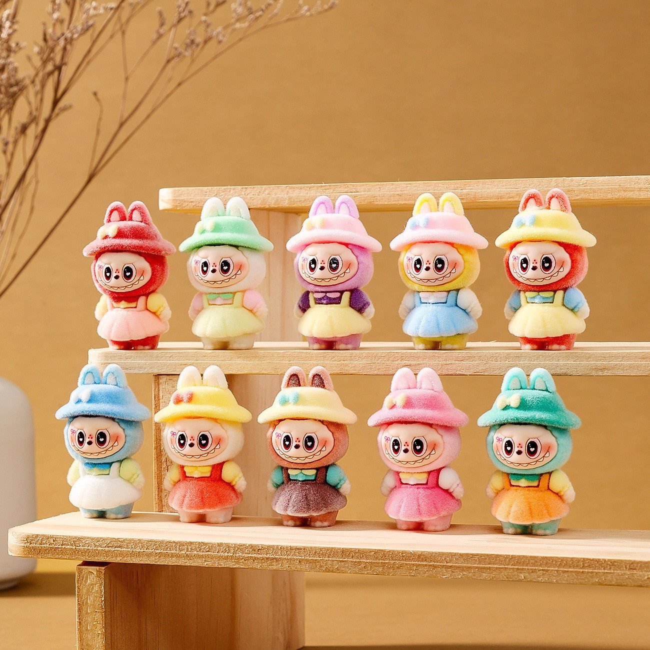 Labubu Flocked Mini Figurine Cute Collectible Desk & Car Decoration Toy
