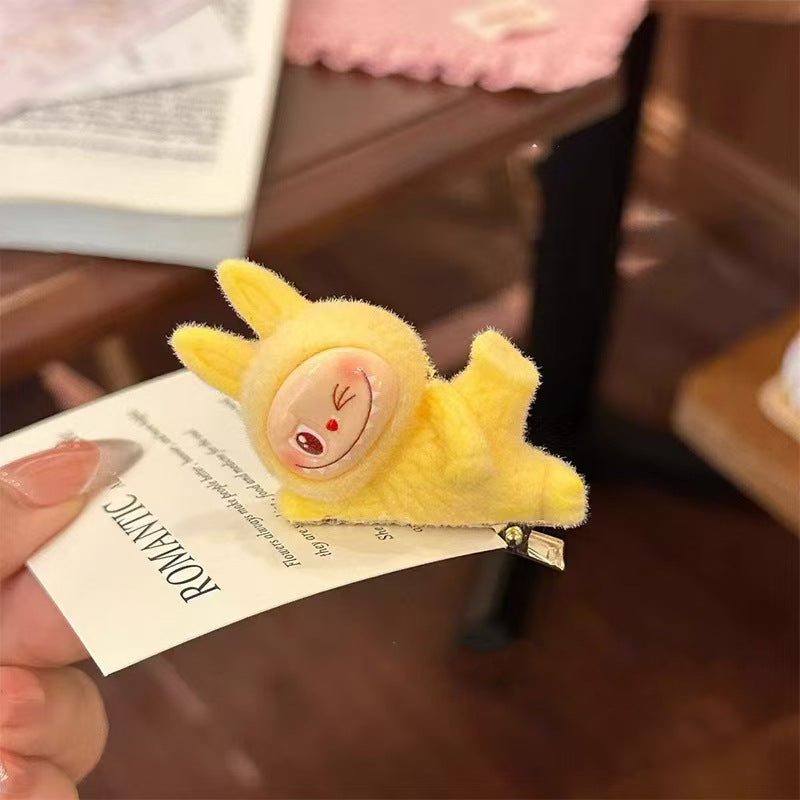 Dopamine Color Labubu Hair Clip Cartoon Lying Doll Alligator Clip for Bangs and Side Hair