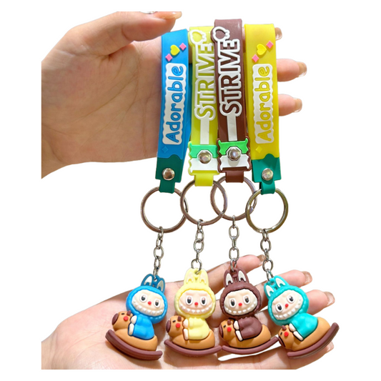 Labubu Guitar Rocking Horse Keychain Cute Silicone Cartoon Bag Charm Pendant