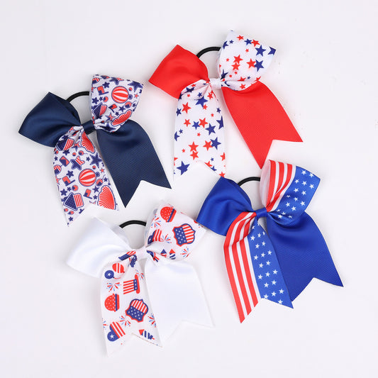 Kids Patriotic Hair Elastics Red White Blue American Flag Hair Ties