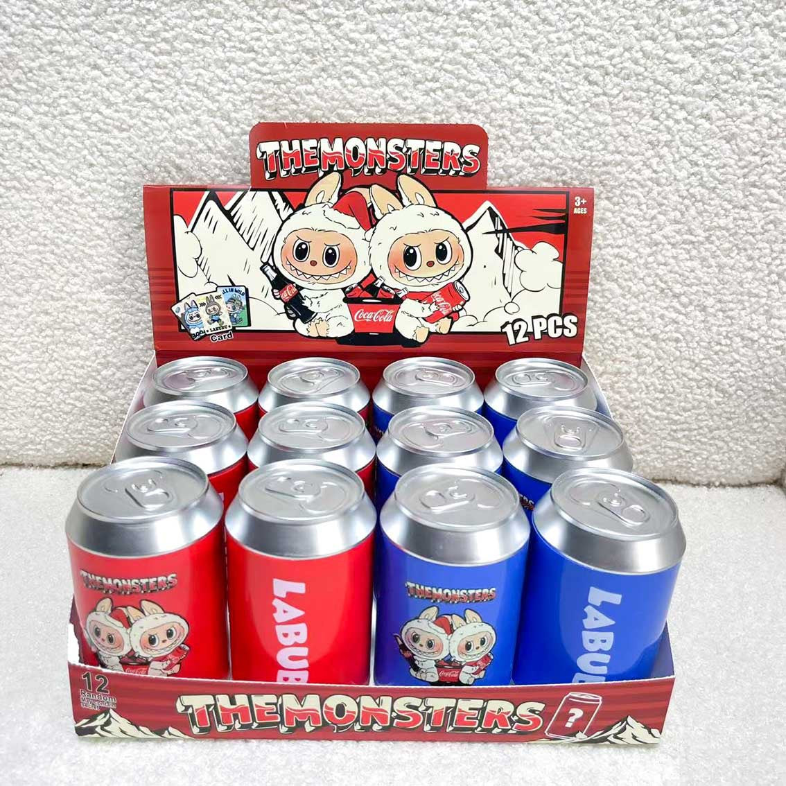 Labubu Blind Box Keychain Cute Cartoon Cola Can Mini Figure Keyring Toy Gift 12Pcs