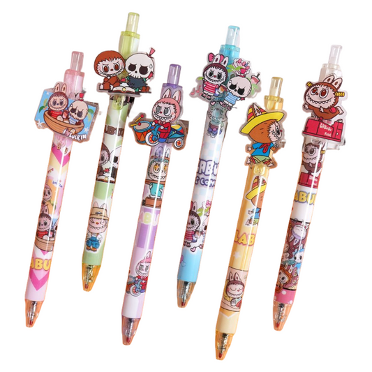 Labubu Acrylic Cartoon Black Ink 48 Pack Retractable Ballpoint School Office Supplies Retractable Pens