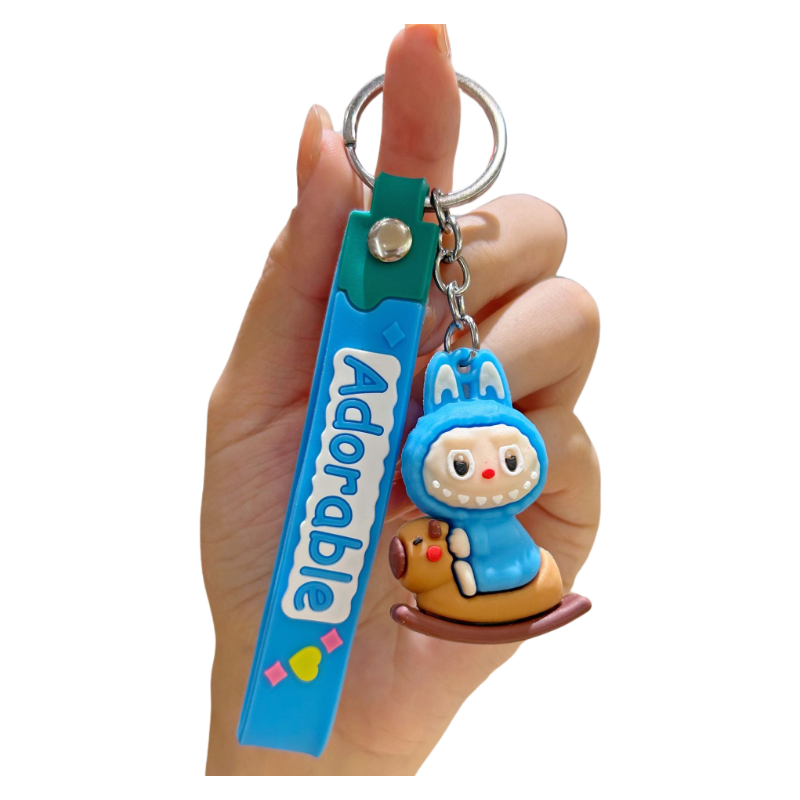 Labubu Guitar Rocking Horse Keychain Cute Silicone Cartoon Bag Charm Pendant