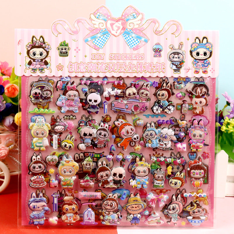 LABUBU Puffy Stickers 3D Double-Layer Cartoon Foil Decorative Stickers