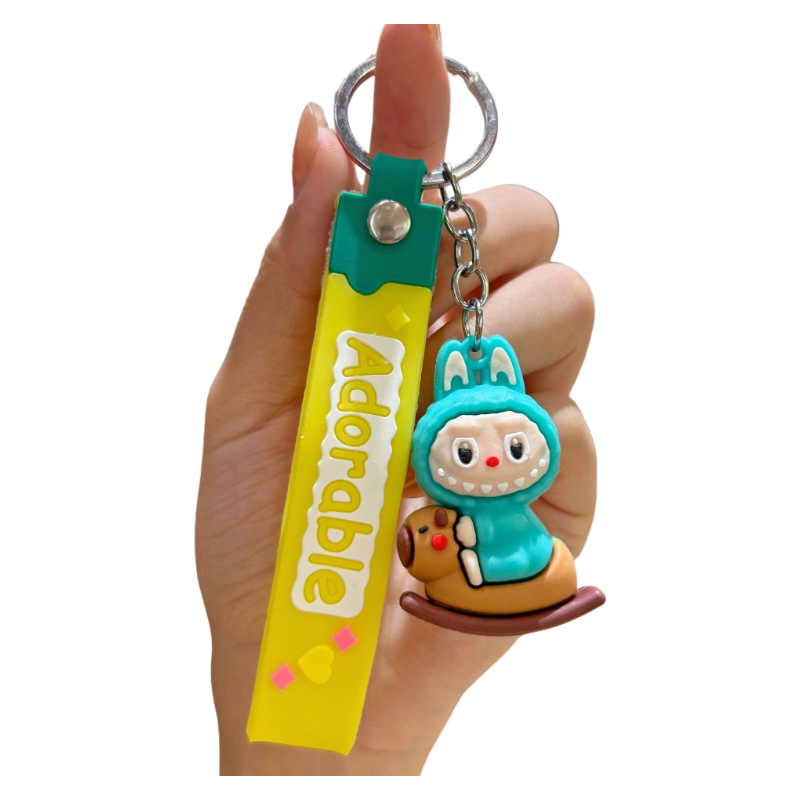 Labubu Guitar Rocking Horse Keychain Cute Silicone Cartoon Bag Charm Pendant