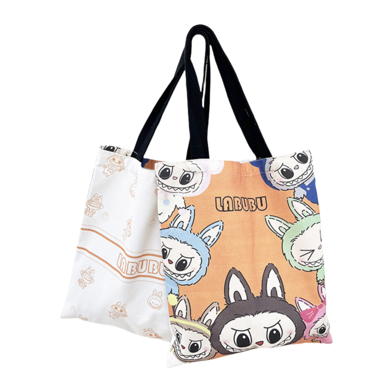 Labubu Cartoon Double-sided Printed Canvas Tote Bag Shoulder Portable