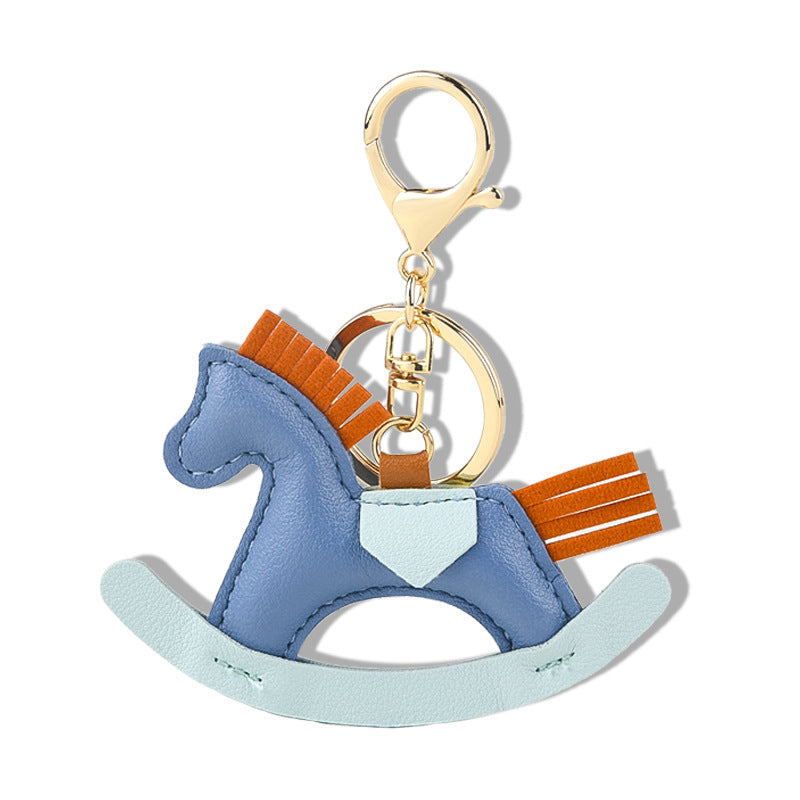 Leather Rocking Horse Wrist Strap Keychain Animal Shaped Bag Charm Car Key Pendant