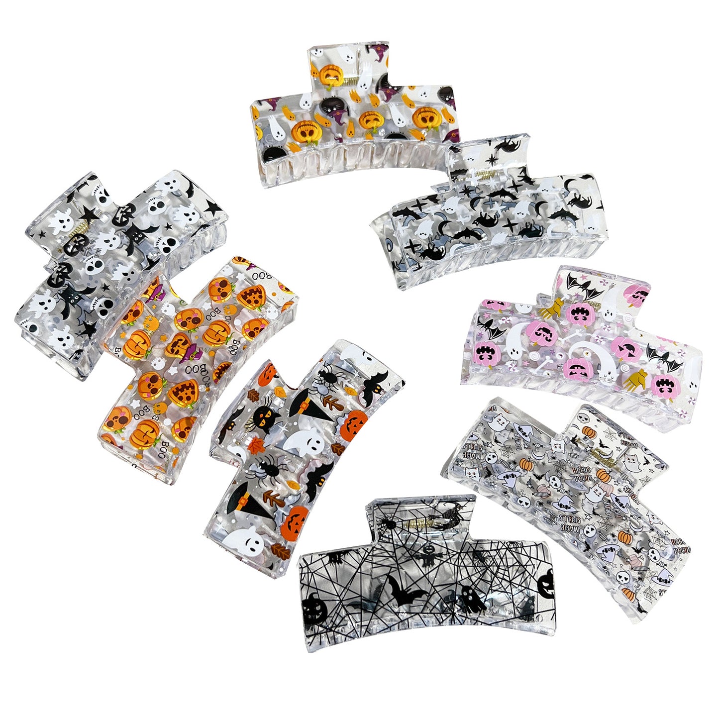 Halloween Pumpkin Bat Print Hair Claw Clip Square Shark Jaw Clip for Bun & Updo Hairstyles