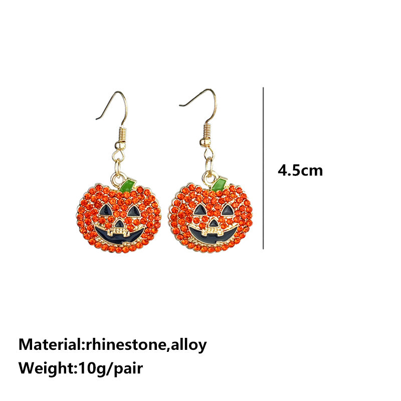 Halloween Pumpkin Ghost Rhinestone Drop Earrings – Sparkling Multicolor Crystal Metal Dangles