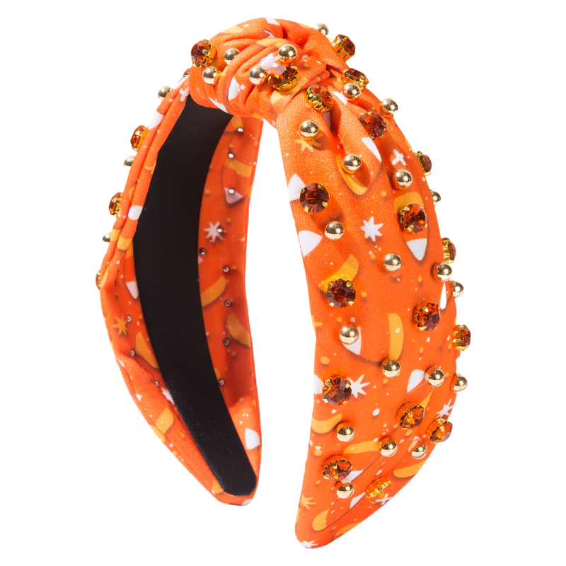 Halloween Fall Pumpkin Corn Candy Headband Seed Beads Rhinestones Pearl Knot