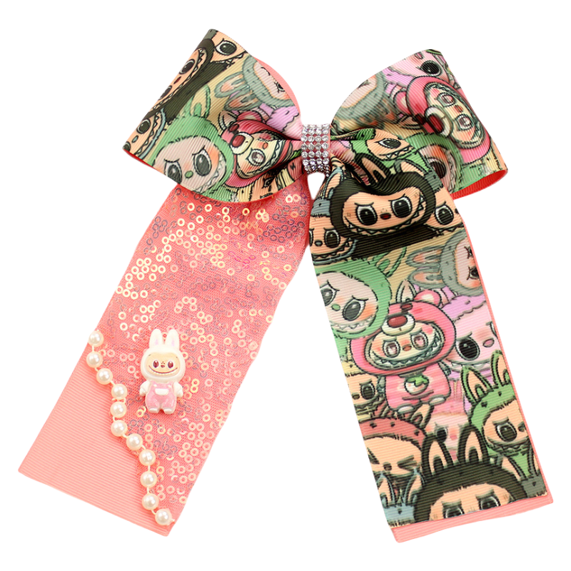 Labubu Printed Hair Clip Fabric Sequins Bow Hair Accessory for Kids Girls