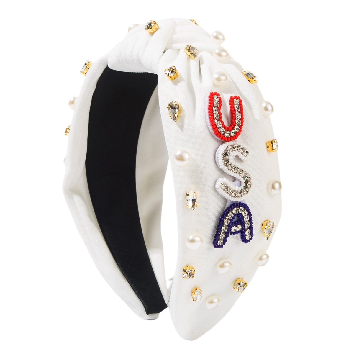 USA Flag Headband Letters Rhinestones Pearl Independence Day