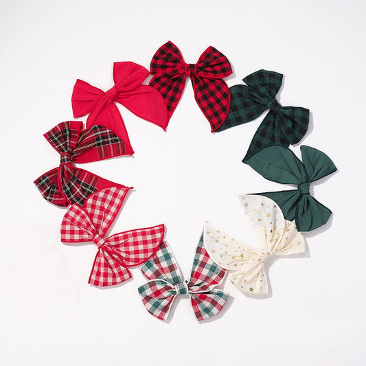 Christmas Tartan Bow Hair Clip Girls Vintage Plaid Accessory Cotton Linen Fabric Headband