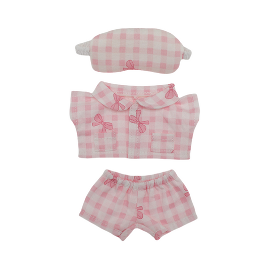 Labubu Plaid Pajamas Set with Sleep Mask Changeable Costume Doll Dress Up