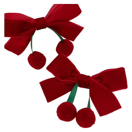 Velvet Bow Hair Clip for Girls Christmas Hair Accessory with Pom Pom