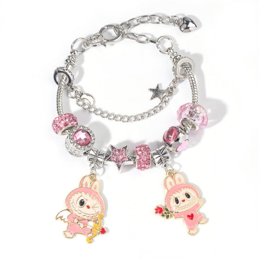 Labubu Beaded Charm Bracelet, Cartoon DIY Alloy Hand Chain for Women, Multiple Colors Available