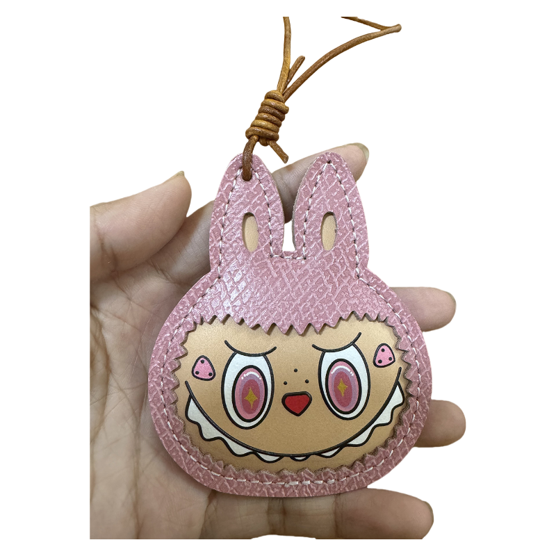 Handmade Leather Cartoon Bag Charm Cute Labubu Keychain Pendant