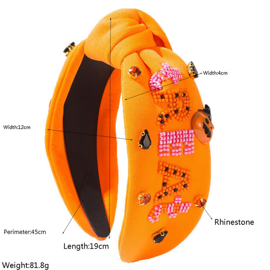 Halloween Fall Pumpkin Corn Headband Seed Beads Rhinestones Pearl Knot