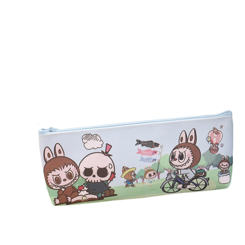 LABUBU Kids' Pencil Case Double-Sided Printed PU Zipper Pouch for School Supplies