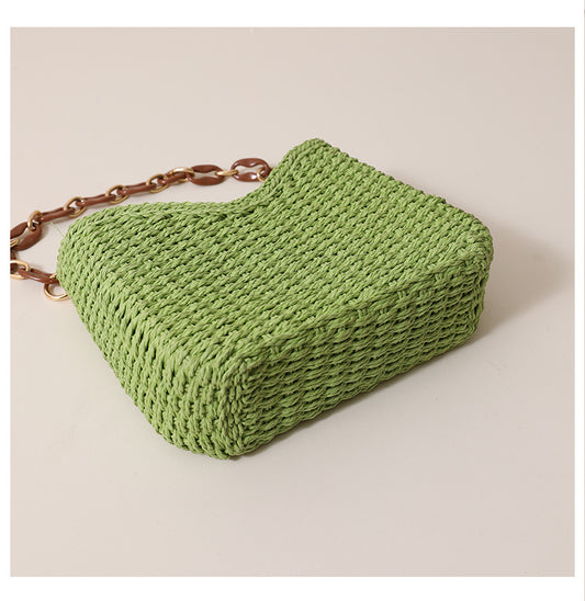 Boho Woven Shoulder Bag New Solid Color Straw Girls Women