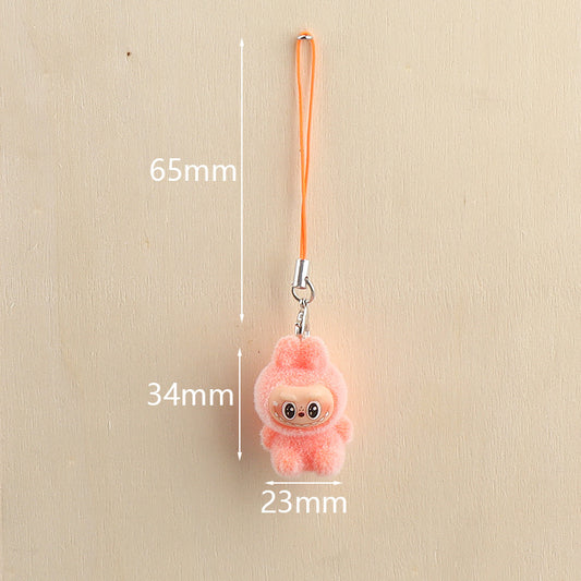 Flocked Labubu Keychain Plushie Bag Charm Gift Keyring for Purse & Backpack