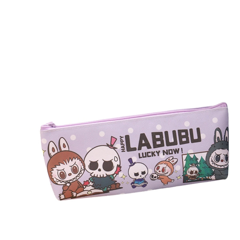 LABUBU Kids' Pencil Case Double-Sided Printed PU Zipper Pouch for School Supplies
