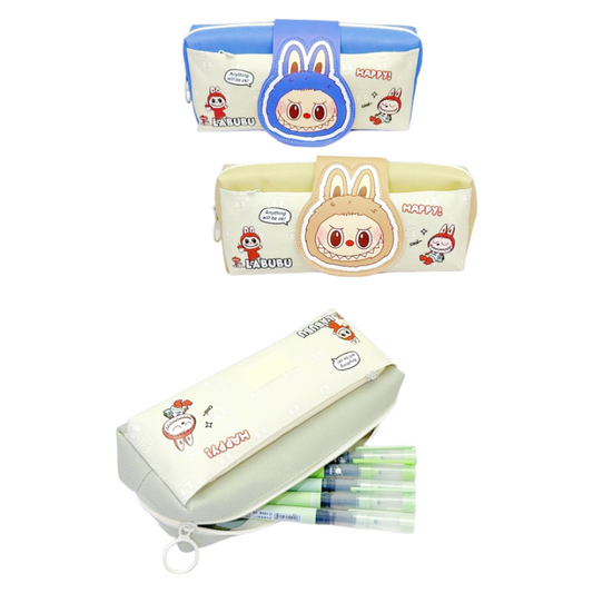 Labubu Pencil Case Multi-Layer Large Capacity Stationery Box with Flip Cover Velcro Closure