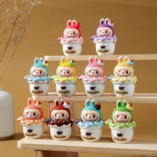 Labubu Flocked Mini Figurine Cute Collectible Desk & Car Decoration Toy