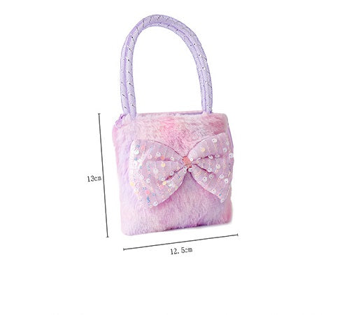 Girls' Plush Crossbody Bag Tie-Dye with Sequin Bow Design 2 colors