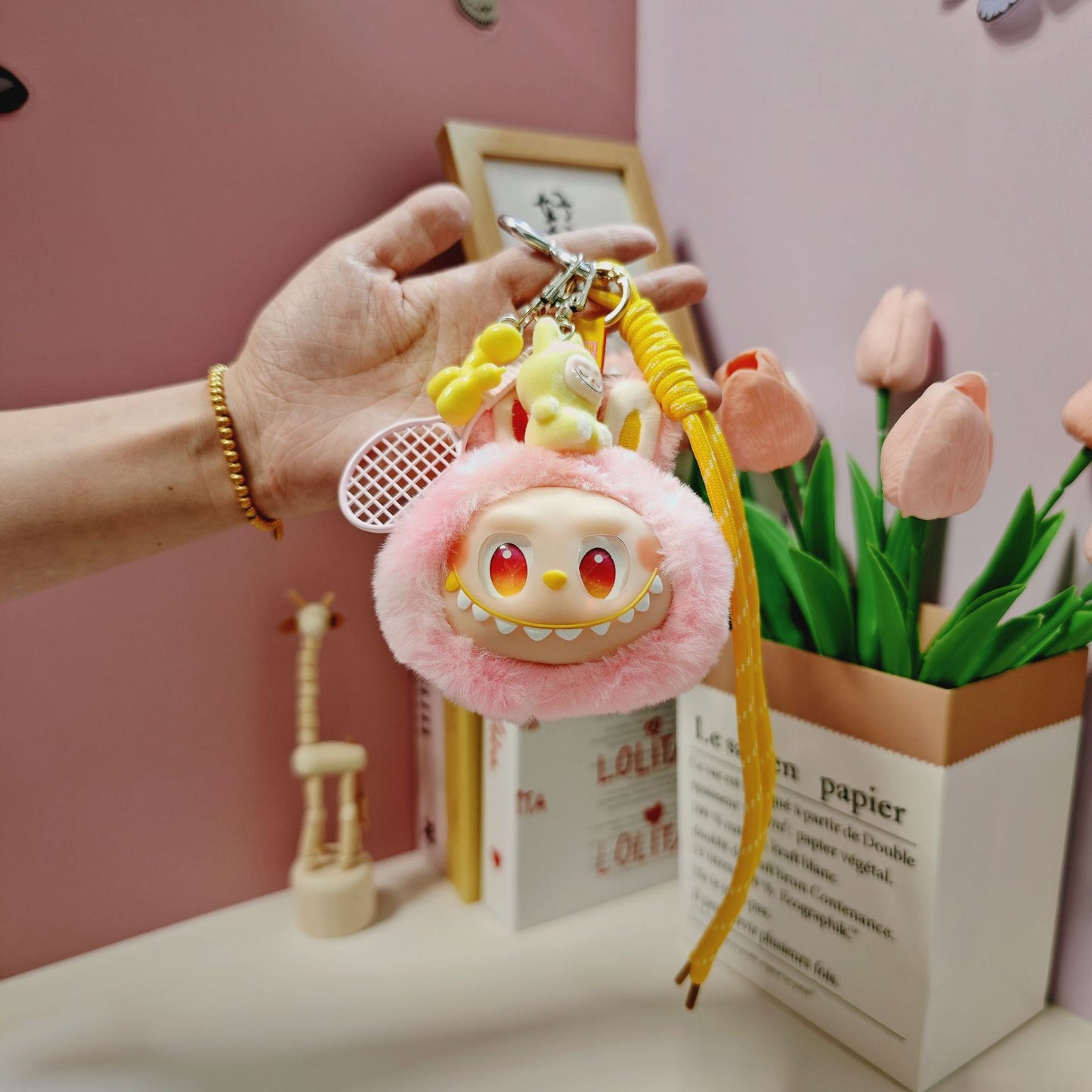 Plush Tie Dyed PVC Labubu Backpack Charm Keychain & Hanging Doll Accessory