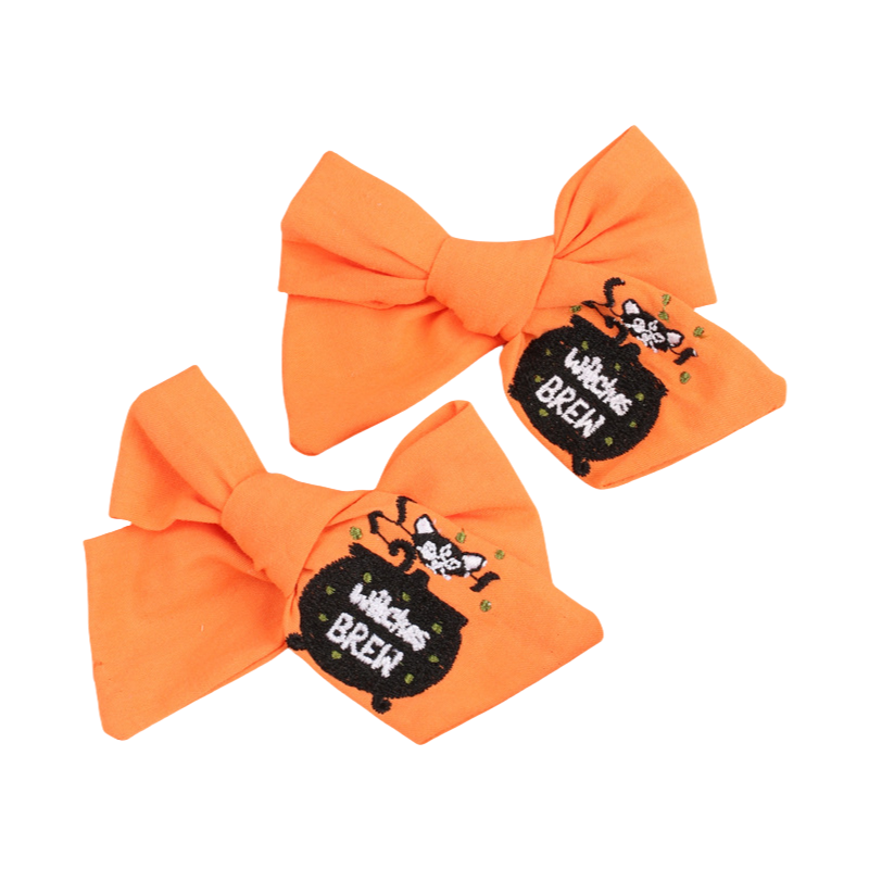 Girls Halloween Pumpkin Ghost Embroidery Orange Pink Headwear Bow