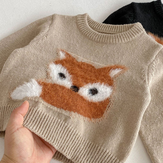 Fall Winter Kids Sweater – Cute Fox Cartoon Knit Pullover Warm Tops for Boys and Girls