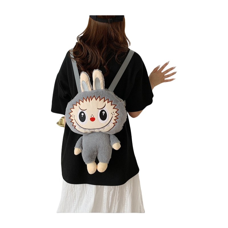 Kids Girls Labubu Soft Plush Backpack Large-capacity Character Doll Bag