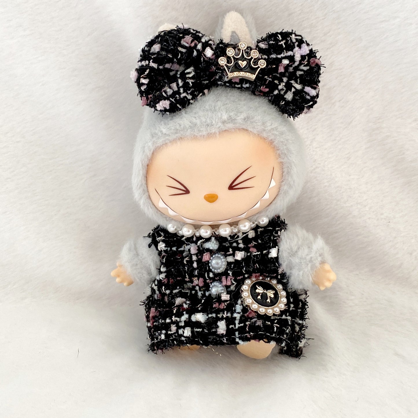 17cm Labubu Elegant Tweed Doll Outfit Bow Headwear Costume