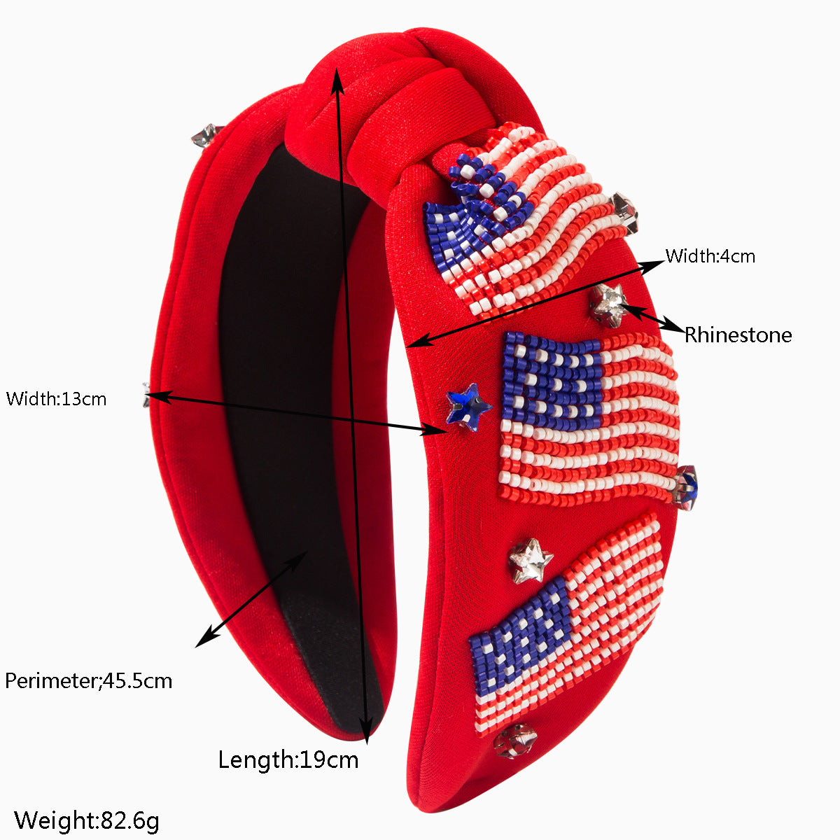 USA Flag Headband Seed Beads Rhinestones Pearl Patriotic Day