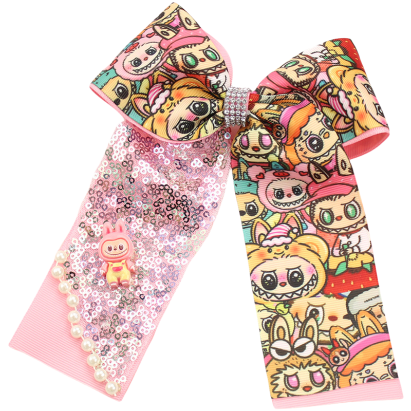 Labubu Printed Hair Clip Fabric Sequins Bow Hair Accessory for Kids Girls