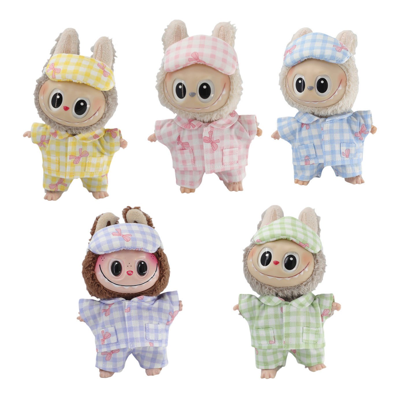 Labubu Plaid Pajamas Set with Sleep Mask Changeable Costume Doll Dress Up