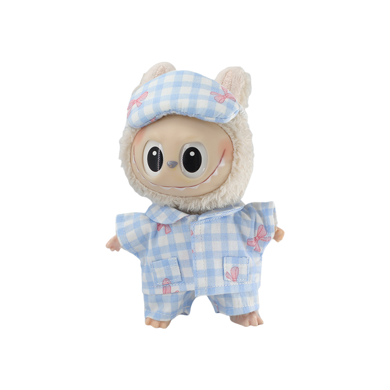 Labubu Plaid Pajamas Set with Sleep Mask Changeable Costume Doll Dress Up