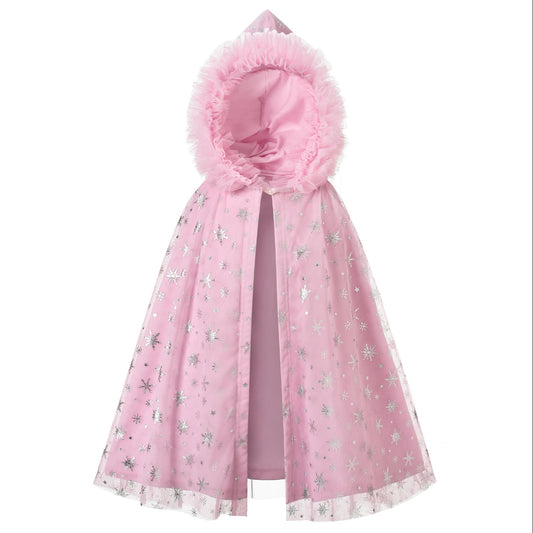 Girls Winter Princess Hooded Cape – Sparkly Snowflake Cloak Coat for Dress Up & Parties