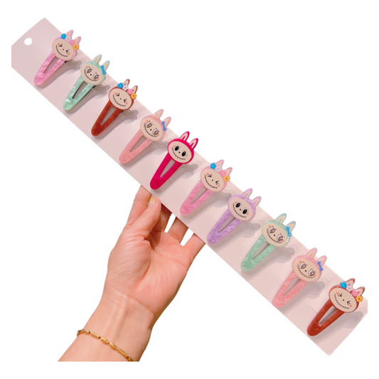 Wholesale Labubu Hair Clips Cute Cartoon Acrylic Hollow Snap Clips for Girls 10-Pack