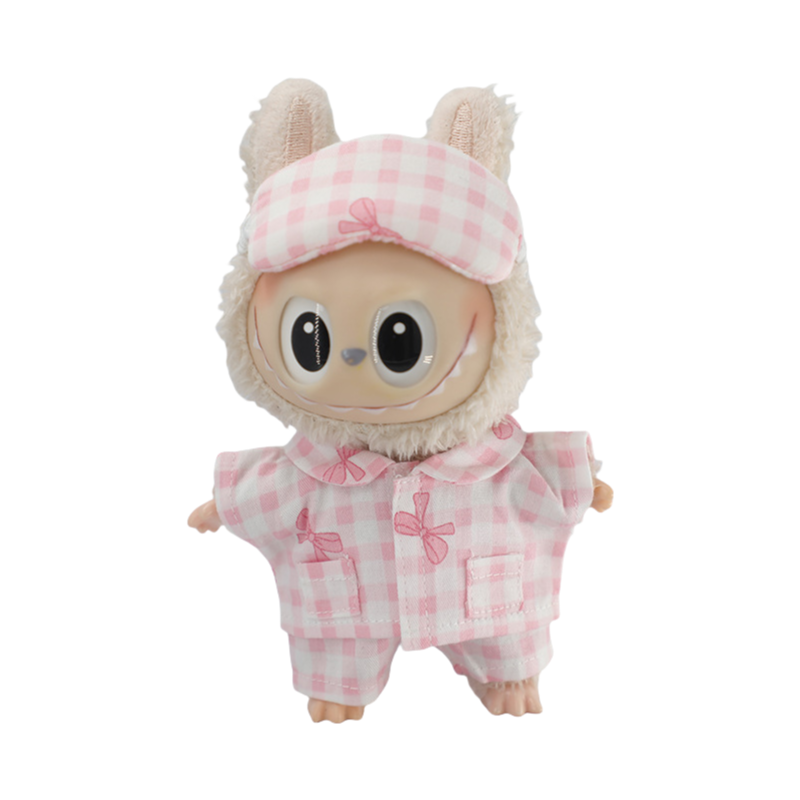 Labubu Plaid Pajamas Set with Sleep Mask Changeable Costume Doll Dress Up