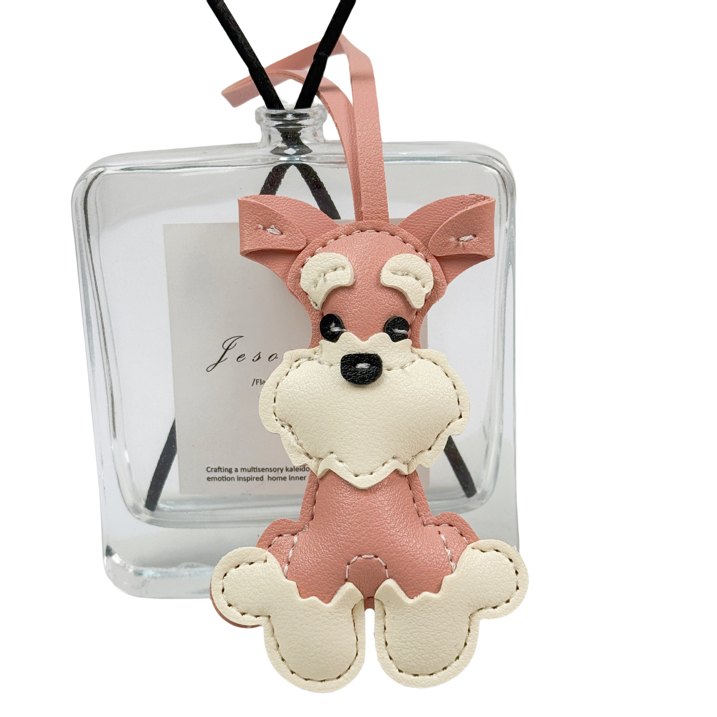 Leather Schnauzer Wrist Strap Keychain, Animal Shaped Bag Charm & Car Key Pendant